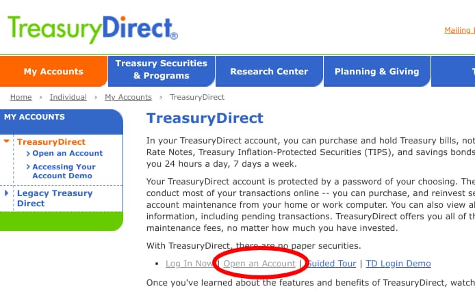 TreasuryDirect - My Accounts page 