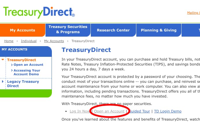 TreasuryDirect - My Accounts page