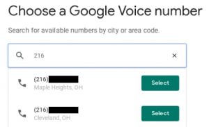 Choose a Google Voice number