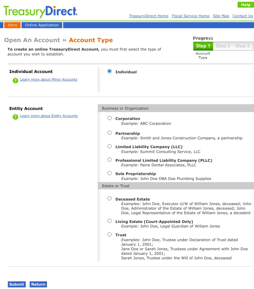 TreasuryDirect - Account type