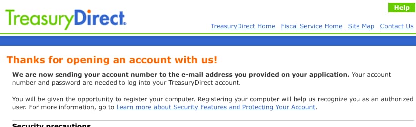 TreasuryDirect - Account created