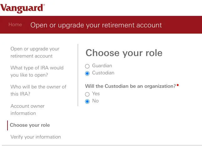 How and Why To Open a Custodial Roth IRA at Vanguard - Choose role