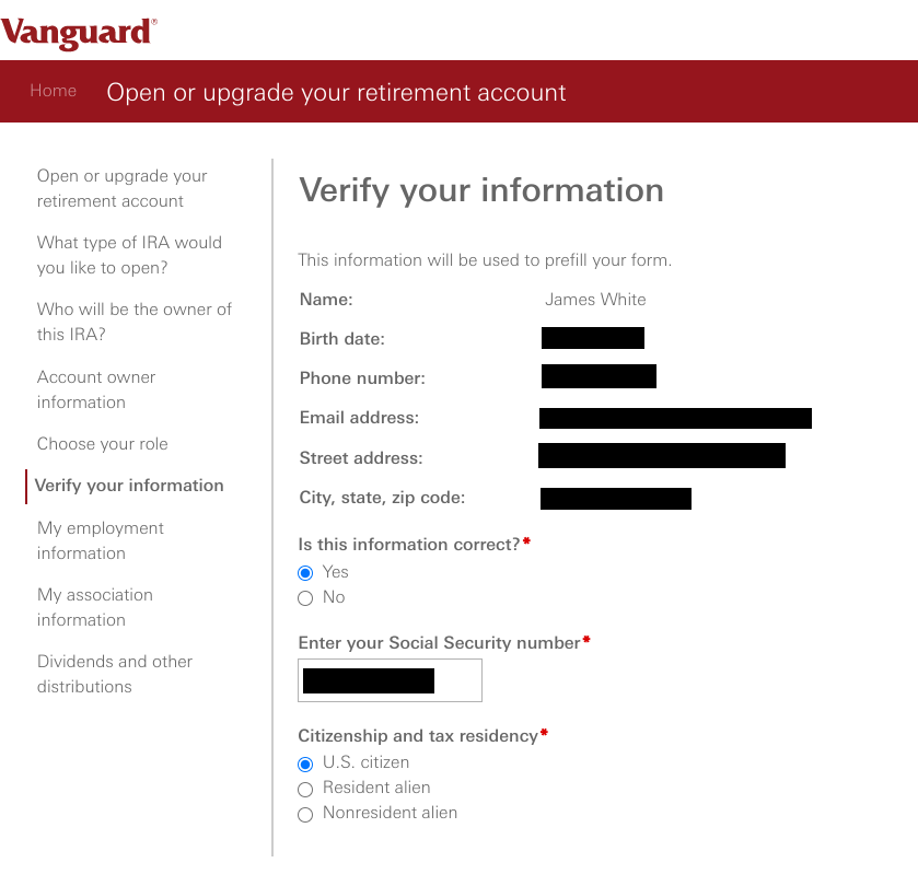 Vanguard - Verify information