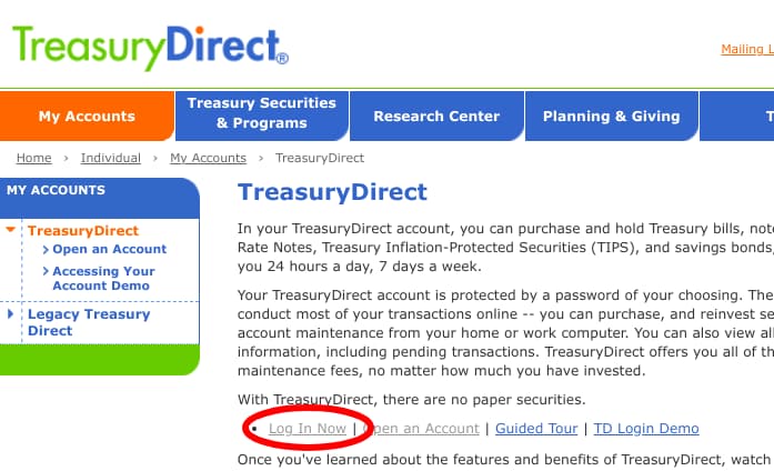 TreasuryDirect - My Accounts page