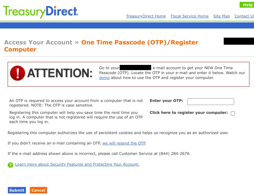 TreasuryDirect - Login OTP