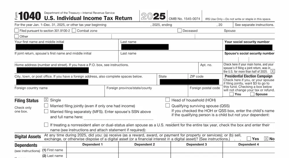 Leveraging AI Made Filing My Taxes Surprisingly Less Stressful - Tax Form 1040 redacted