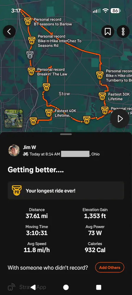 Bike ride on Strava