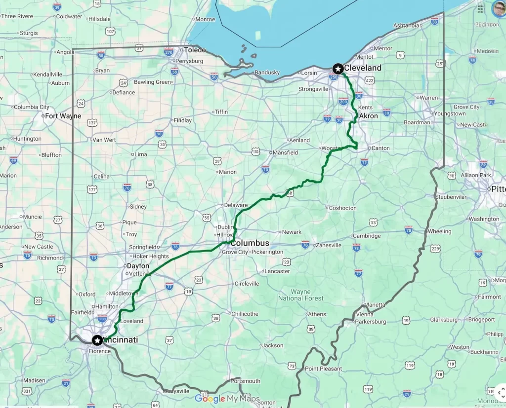 Ohio to Erie Trail (OTET) state map