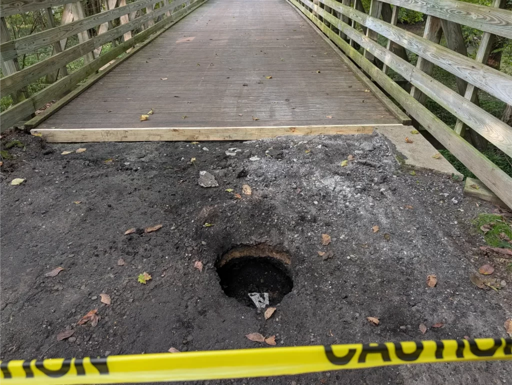 A big hole in the asphalt