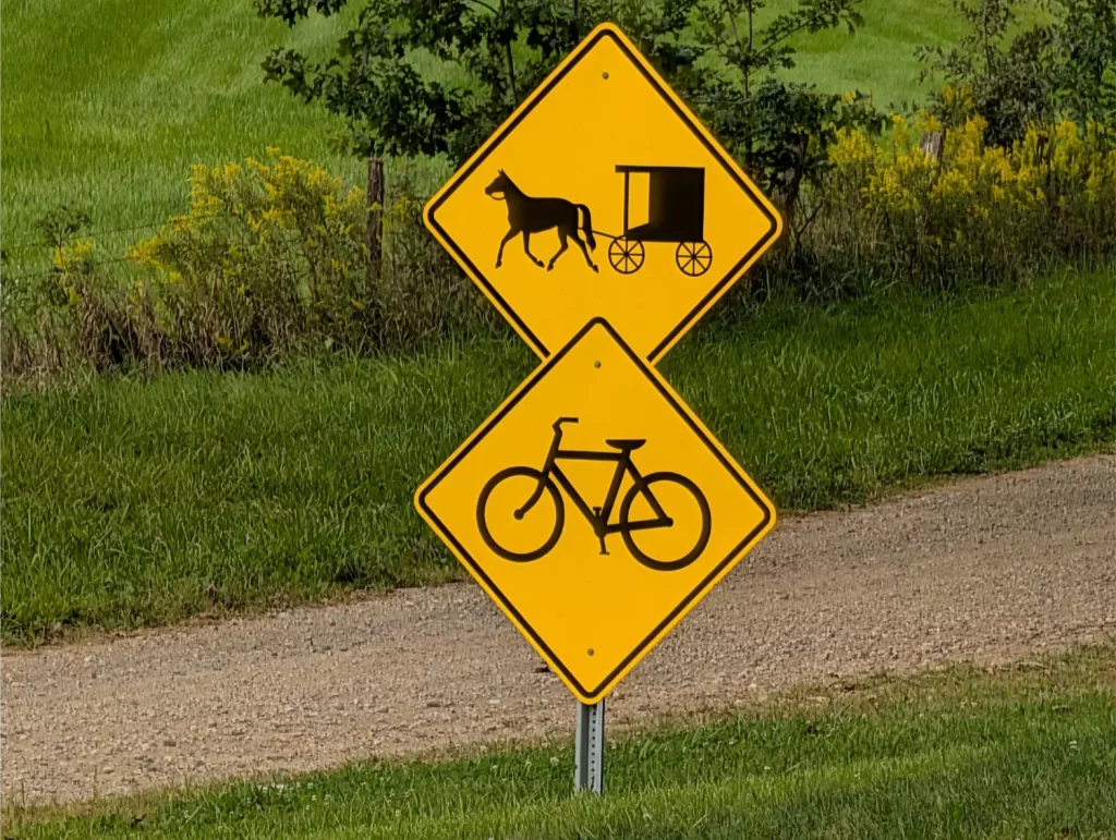 Amish horse and buggy crossing sign