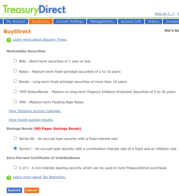 TreasuryDirect - BuyDirect - Series I Savings Bonds