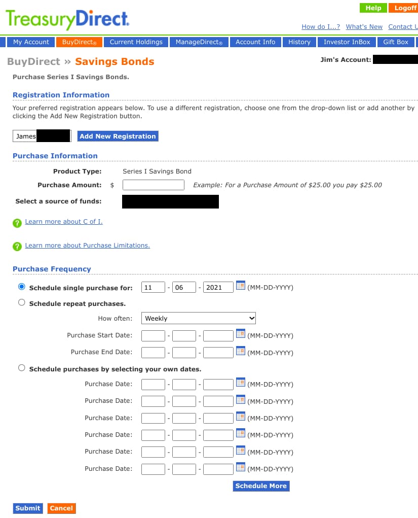 TreasuryDirect - Series I Savings Bonds - Quantity, Source, and Schedule