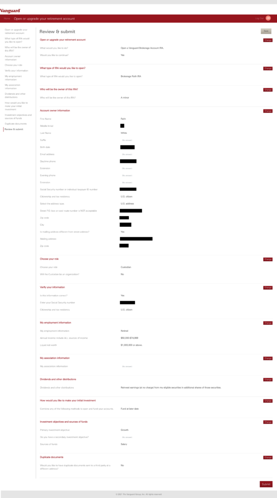 How and Why To Open a Custodial Roth IRA at Vanguard - Review information