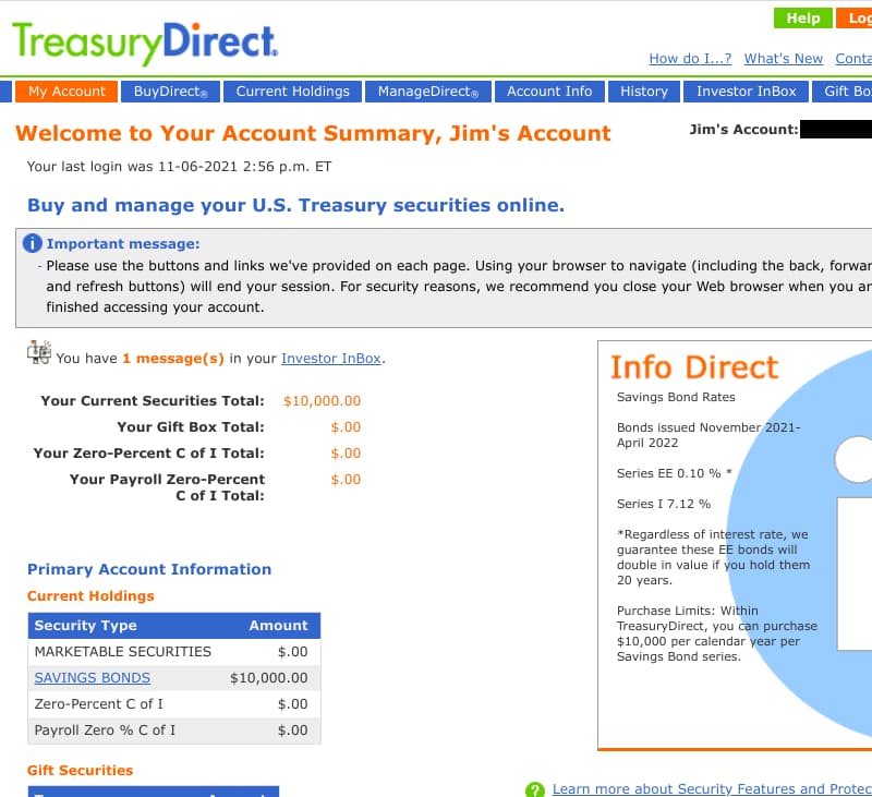 TreasuryDirect - My account activity