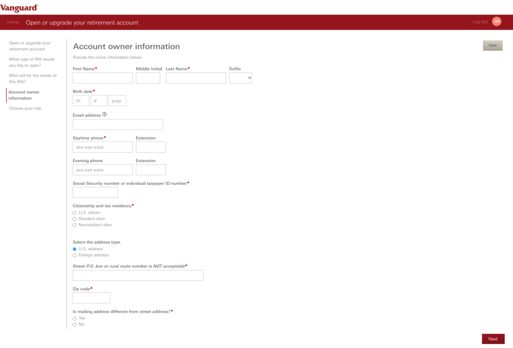 How and Why To Open a Custodial Roth IRA at Vanguard - Account owner information