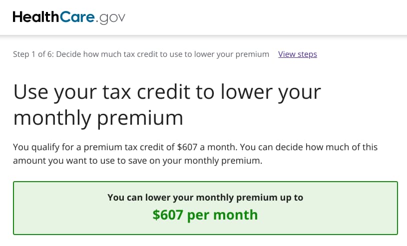 Amount of ACA subsidies we qualified for