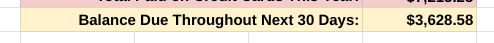 Spreadsheet to Track Upcoming Credit Card Bills - Balance Due Throughout the Next 30 Days
