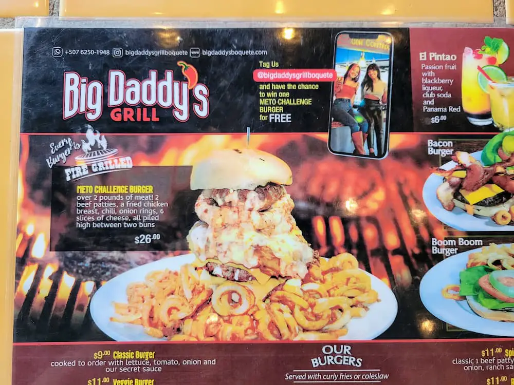 Fun Activities We Did in Panama - Big Daddy's Grill Menu - Meto Burger