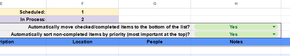 Bucket List - Auto Sort Options