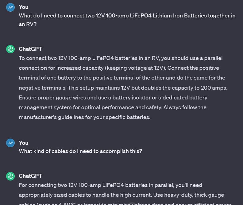 AI Chatbots: My Sidekick for Getting Sh*t Done - ChatGPT conversation about 12V LiFePO4 batteries in parallel