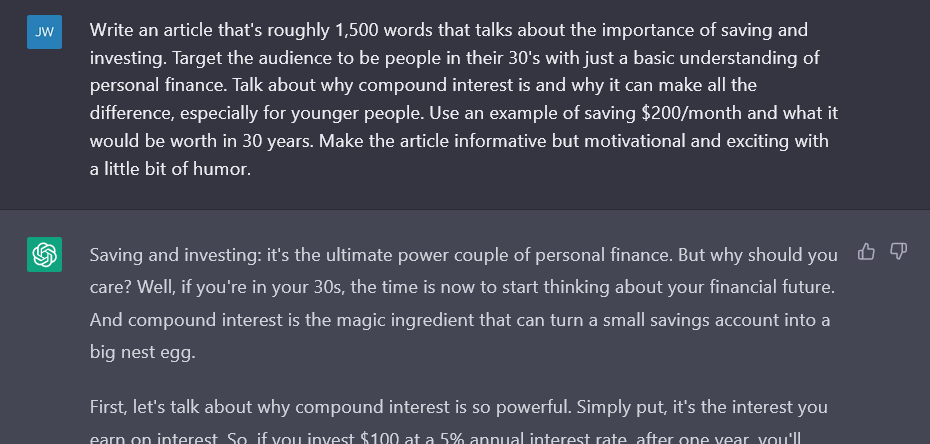 ChatGPT - Request to create an article