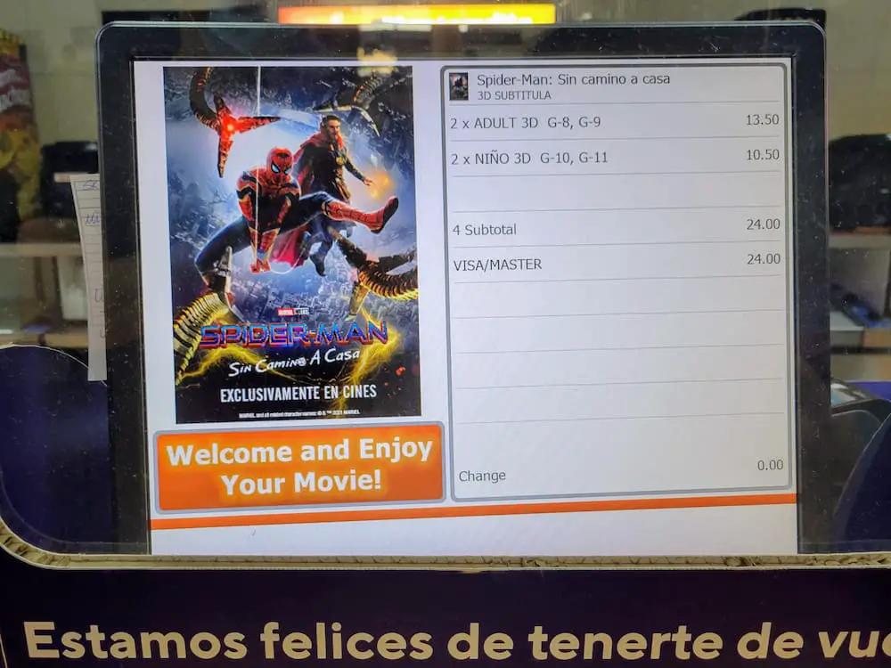 Going to the Movies in Panama - Cost of Tickets to Spider-Man: No Way Home