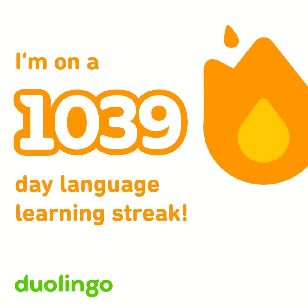 Duolingo - a 1039-day streak