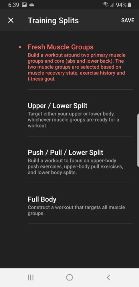 Fitbod App - Training Splits