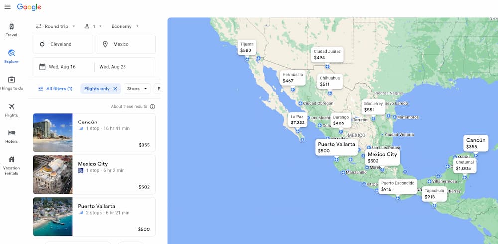 Travel Planning - Google Flights to Mexico