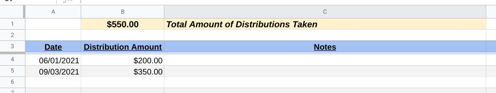 Using Your HSA for Retirement – Spreadsheet tracking - Distributions tab