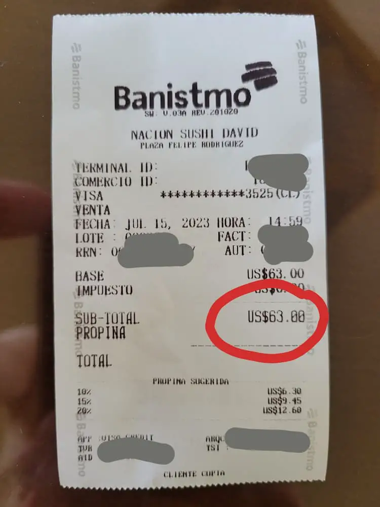 A Month-Long Vacation in Boquete, Panama: What I Loved… and What I Didn’t - Nacion Sushi David receipt