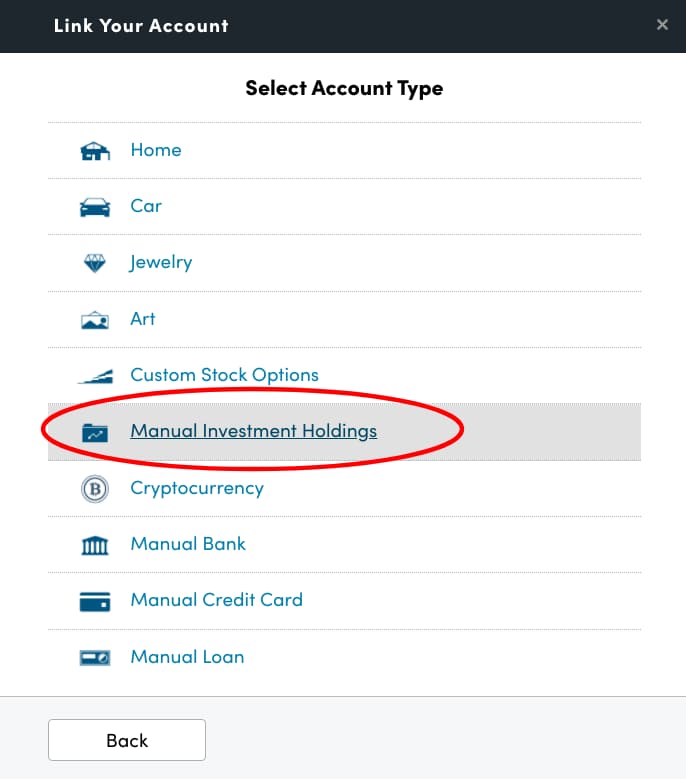 Empower (formerly Personal Capital) - Manual Investment Holdings
