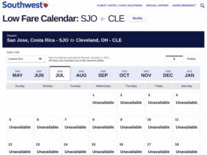 Our Planned Trip Back to the U.S. from Panama... - Southwest Low Fare Calendar - SJO to CLE