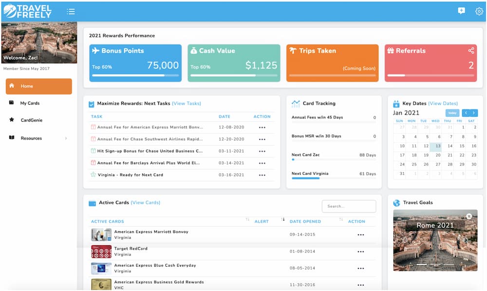 The #1 Best Way To Track Credit Card Rewards - Travel Freely Dashboard
