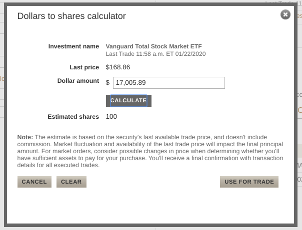 Vanguard - Dollar to Shares Calculator
