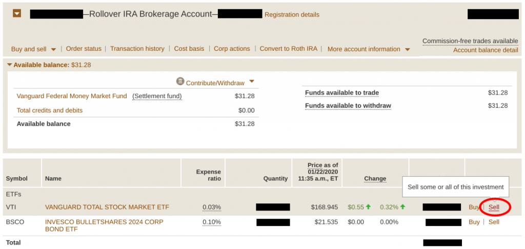 Vanguard - Sell Shares