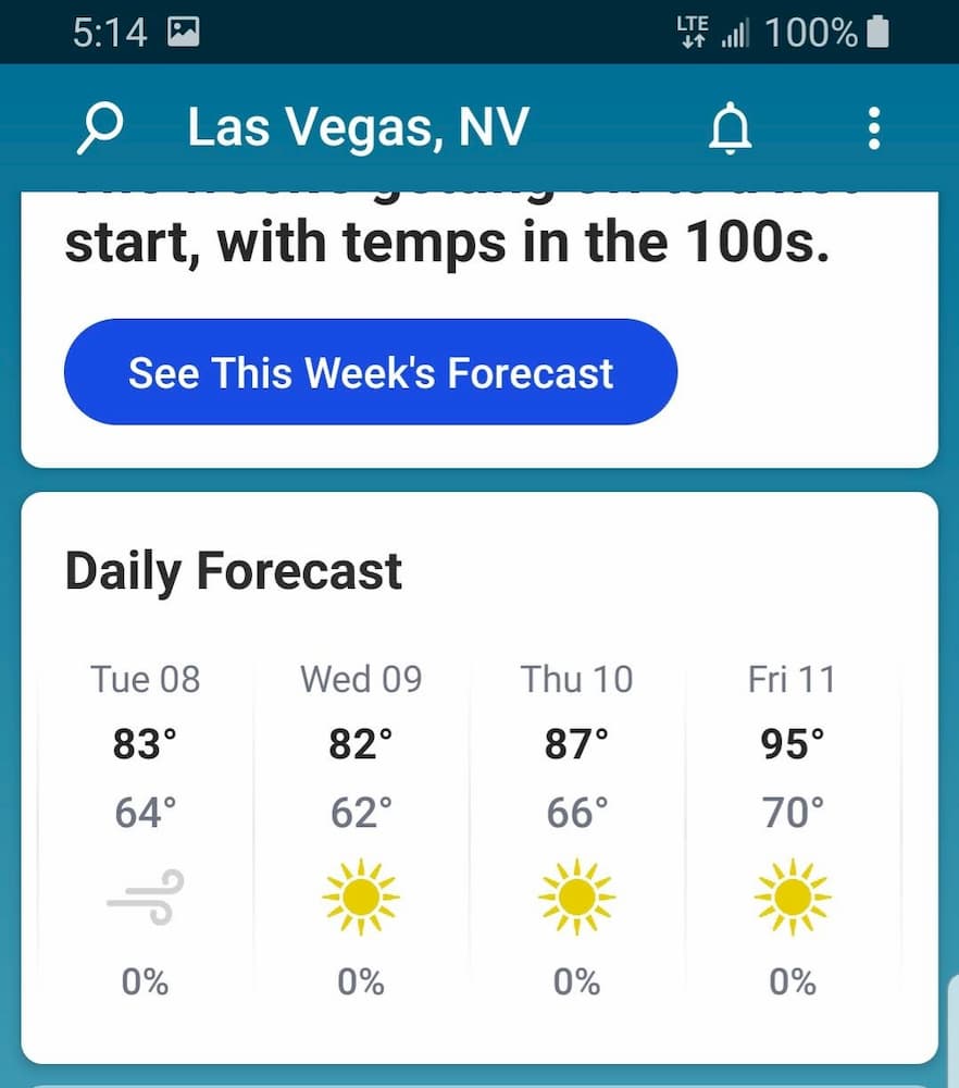 El Paso, Tucson, Viva Las Vegas!! – Road Trip Leg 2 - Temps for the week