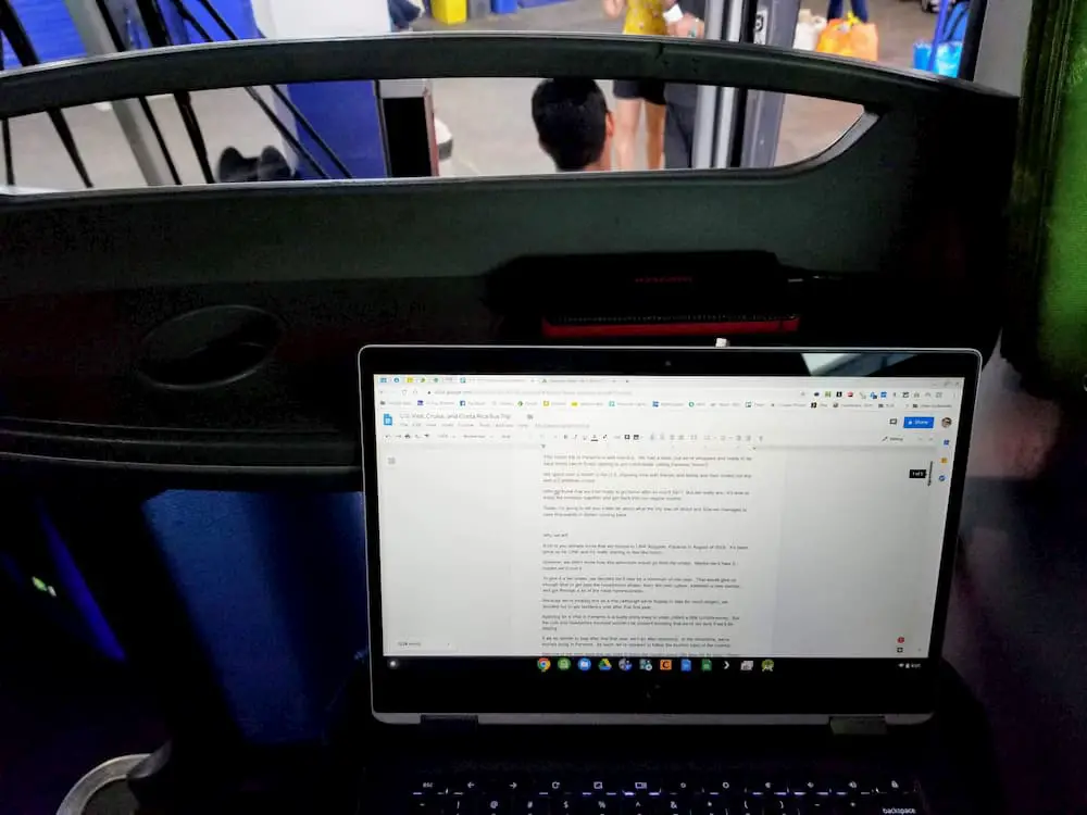 Our Return Trip to Panama - Working on my Chromebook on the Bus